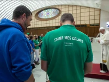 Pope Francis meets with members of Lazare Association from France at the Vatican, Aug. 28, 2021.
